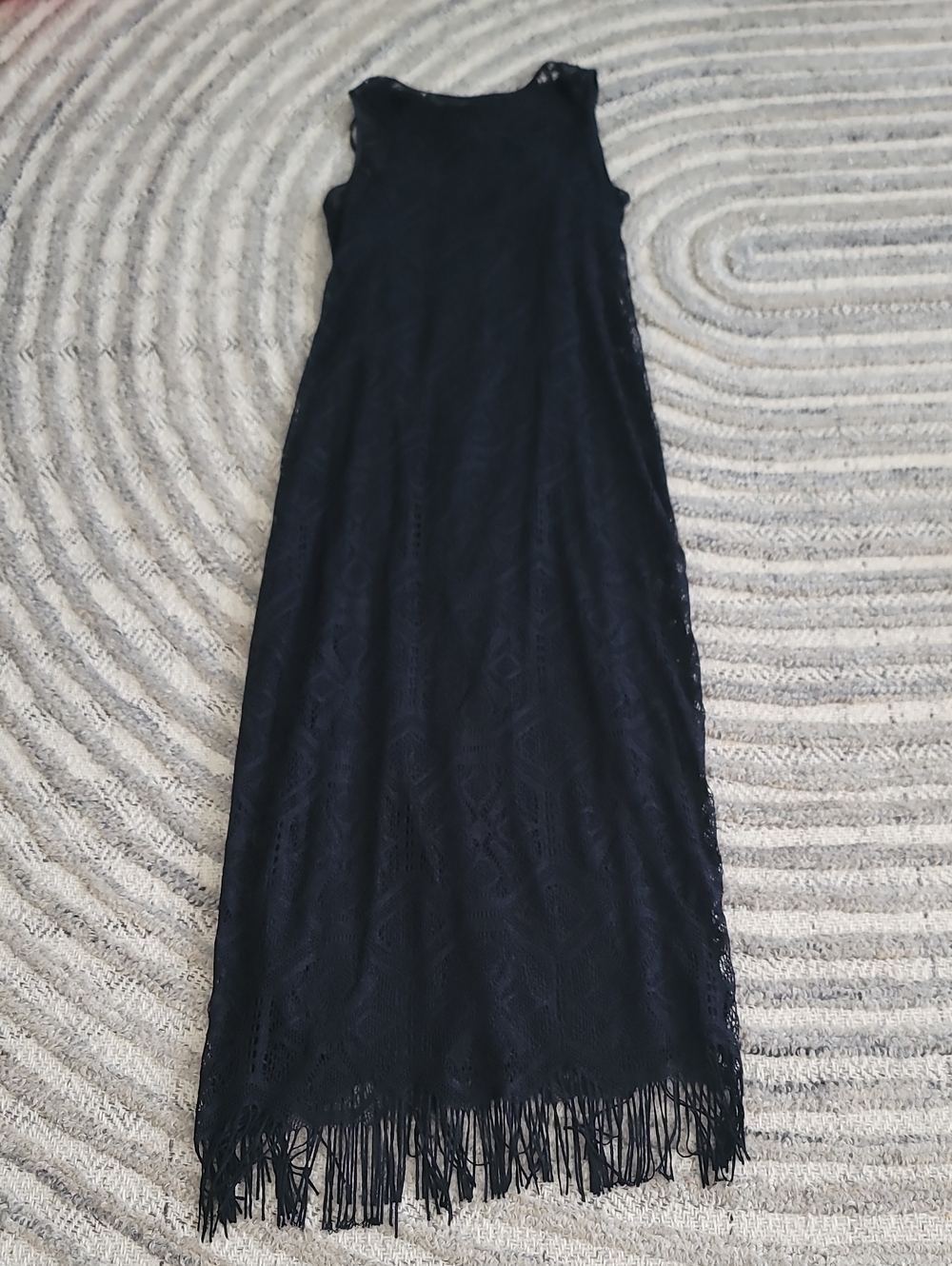 Ultra Dress Collection Black Lace Maxi Dress with Fringe Trim